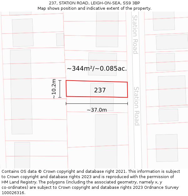 237, STATION ROAD, LEIGH-ON-SEA, SS9 3BP: Plot and title map