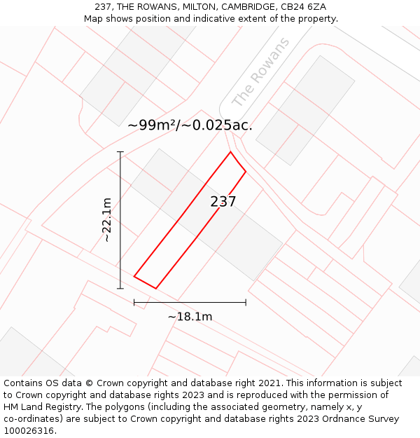 237, THE ROWANS, MILTON, CAMBRIDGE, CB24 6ZA: Plot and title map