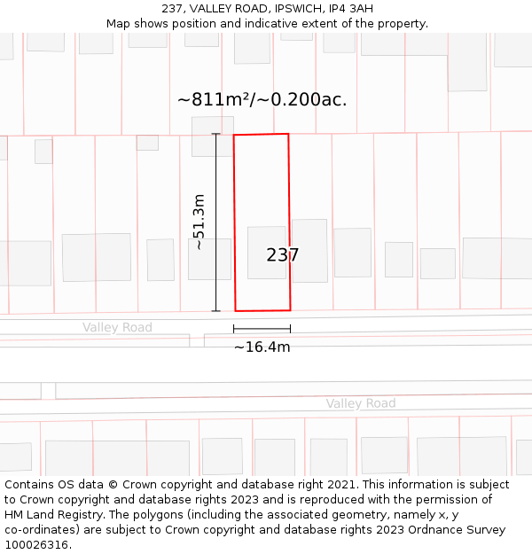 237, VALLEY ROAD, IPSWICH, IP4 3AH: Plot and title map