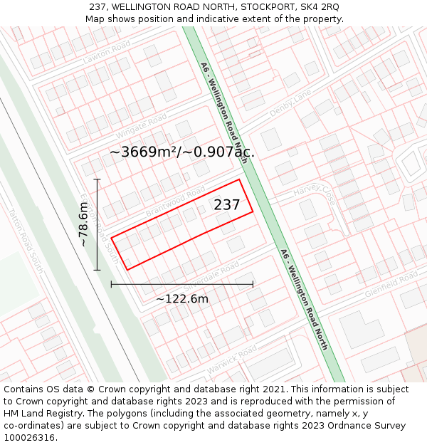 237, WELLINGTON ROAD NORTH, STOCKPORT, SK4 2RQ: Plot and title map
