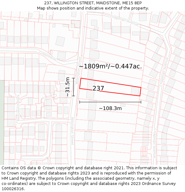 237, WILLINGTON STREET, MAIDSTONE, ME15 8EP: Plot and title map