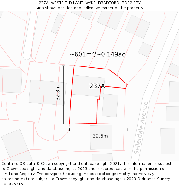 237A, WESTFIELD LANE, WYKE, BRADFORD, BD12 9BY: Plot and title map