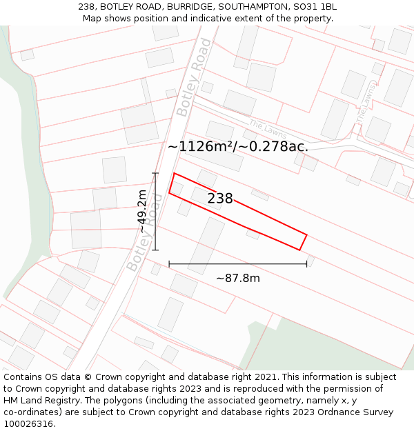 238, BOTLEY ROAD, BURRIDGE, SOUTHAMPTON, SO31 1BL: Plot and title map