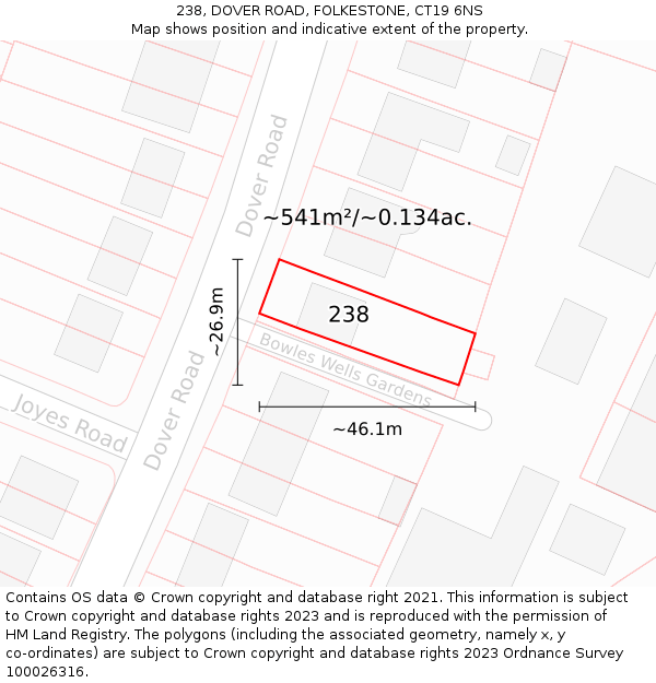 238, DOVER ROAD, FOLKESTONE, CT19 6NS: Plot and title map