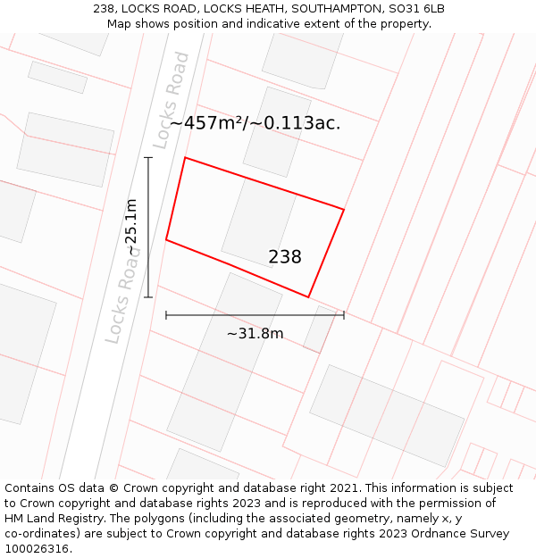 238, LOCKS ROAD, LOCKS HEATH, SOUTHAMPTON, SO31 6LB: Plot and title map