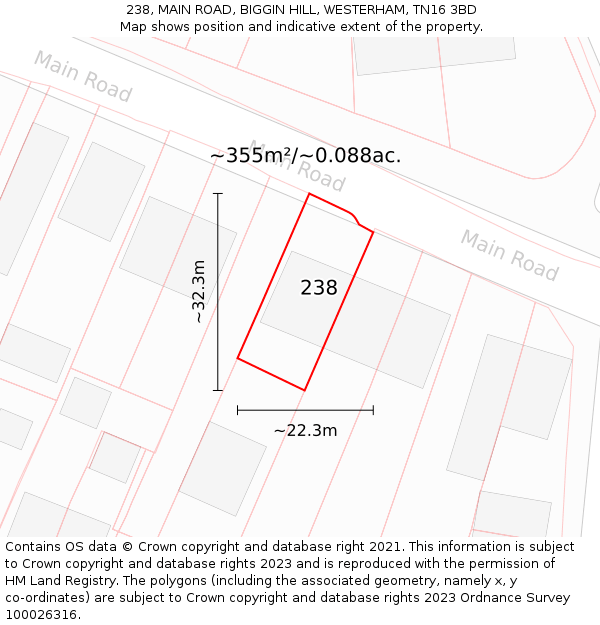 238, MAIN ROAD, BIGGIN HILL, WESTERHAM, TN16 3BD: Plot and title map