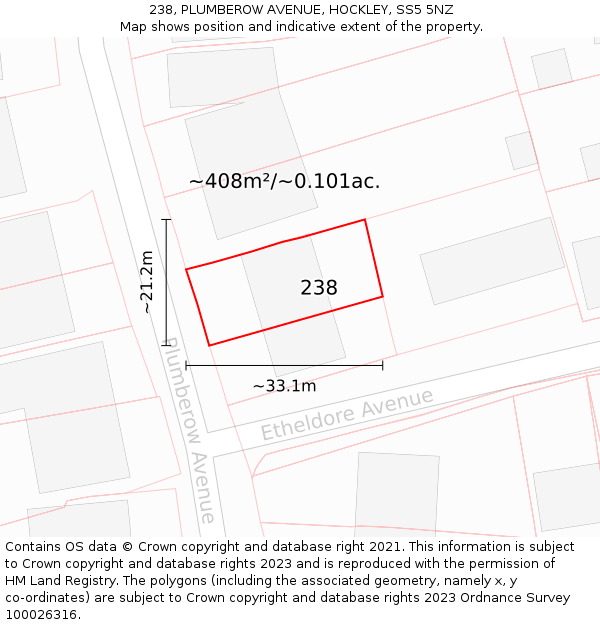 238, PLUMBEROW AVENUE, HOCKLEY, SS5 5NZ: Plot and title map