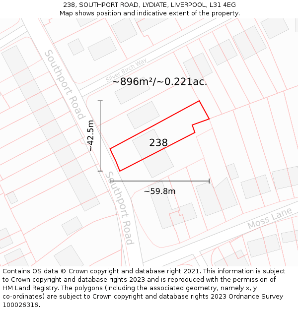 238, SOUTHPORT ROAD, LYDIATE, LIVERPOOL, L31 4EG: Plot and title map