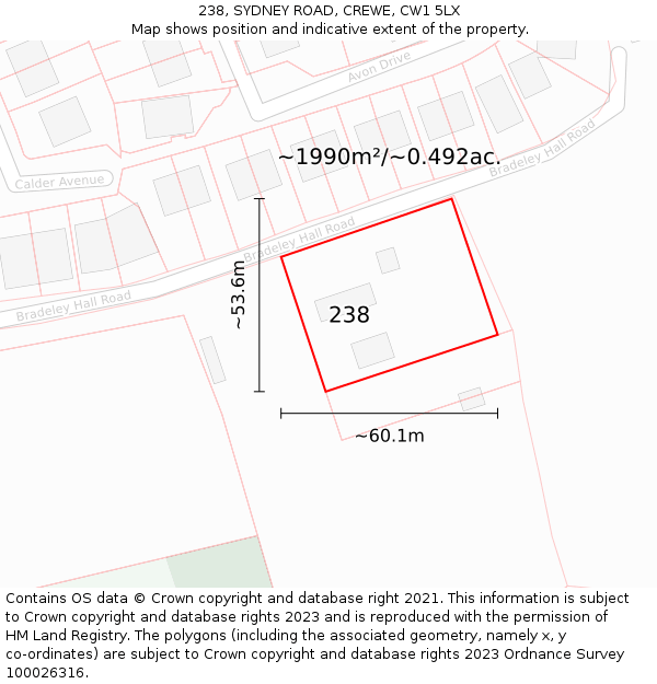 238, SYDNEY ROAD, CREWE, CW1 5LX: Plot and title map