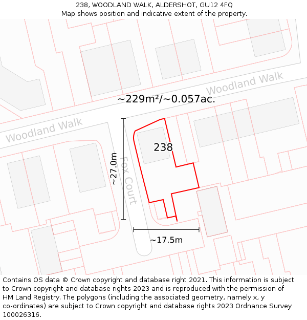 238, WOODLAND WALK, ALDERSHOT, GU12 4FQ: Plot and title map