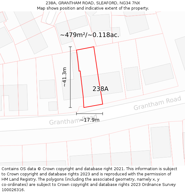 238A, GRANTHAM ROAD, SLEAFORD, NG34 7NX: Plot and title map