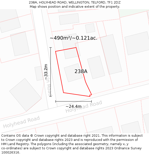 238A, HOLYHEAD ROAD, WELLINGTON, TELFORD, TF1 2DZ: Plot and title map