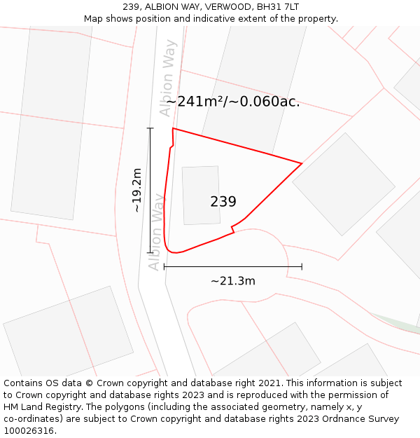 239, ALBION WAY, VERWOOD, BH31 7LT: Plot and title map