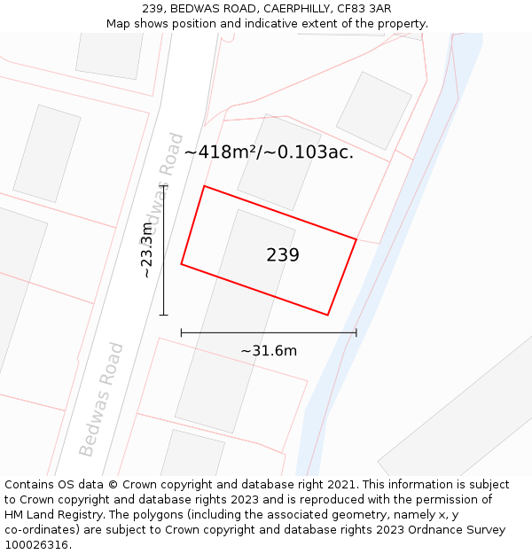 239, BEDWAS ROAD, CAERPHILLY, CF83 3AR: Plot and title map