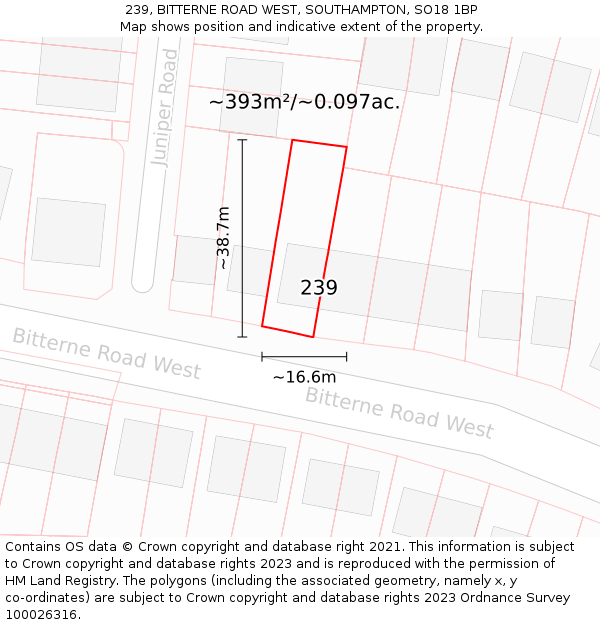 239, BITTERNE ROAD WEST, SOUTHAMPTON, SO18 1BP: Plot and title map