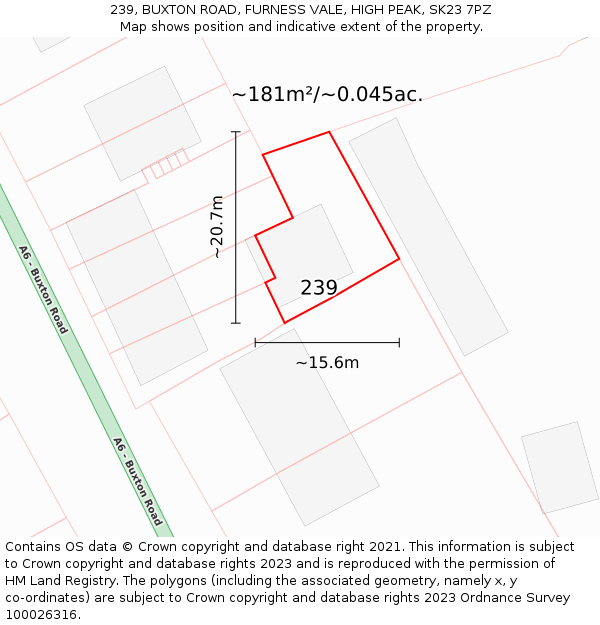 239, BUXTON ROAD, FURNESS VALE, HIGH PEAK, SK23 7PZ: Plot and title map