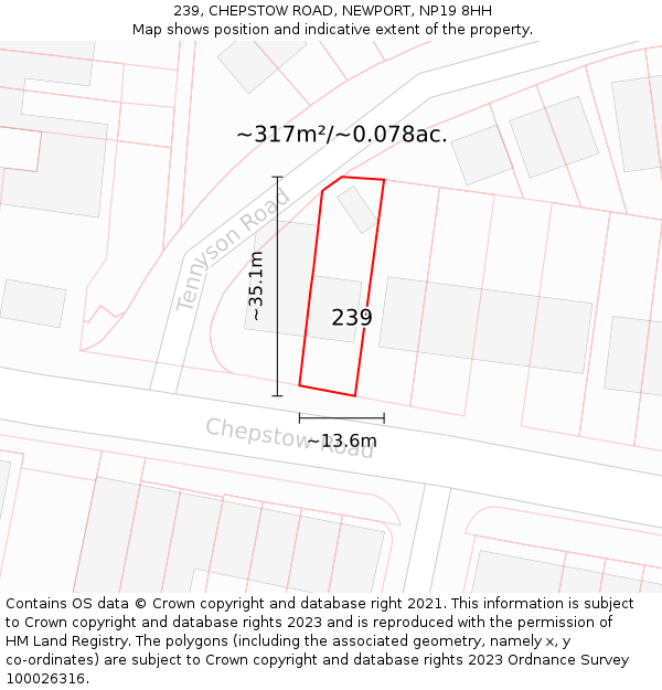 239, CHEPSTOW ROAD, NEWPORT, NP19 8HH: Plot and title map