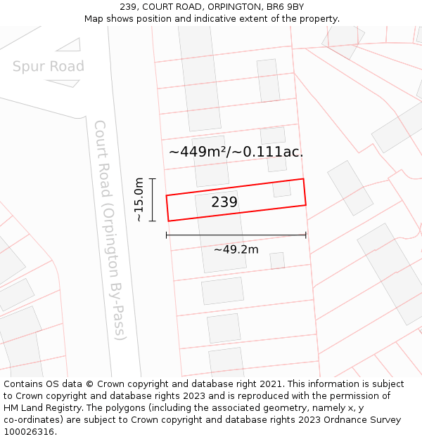 239, COURT ROAD, ORPINGTON, BR6 9BY: Plot and title map