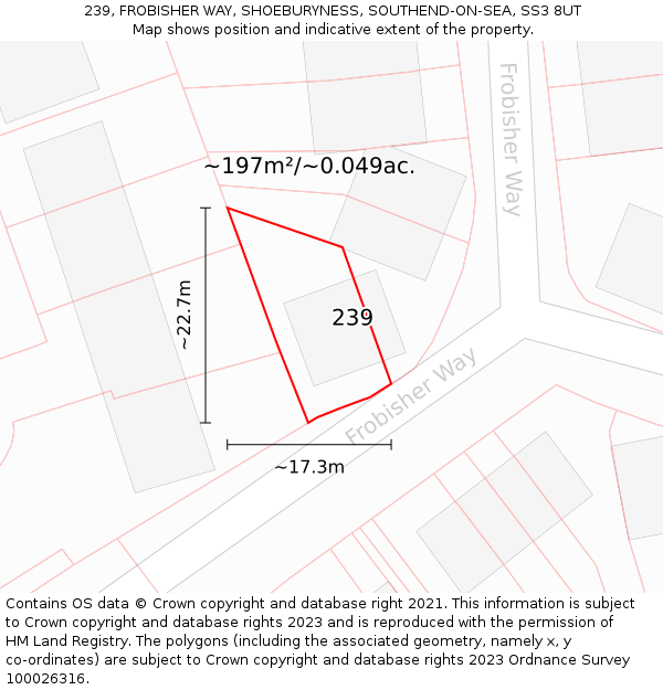 239, FROBISHER WAY, SHOEBURYNESS, SOUTHEND-ON-SEA, SS3 8UT: Plot and title map