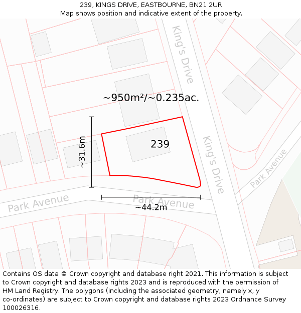 239, KINGS DRIVE, EASTBOURNE, BN21 2UR: Plot and title map