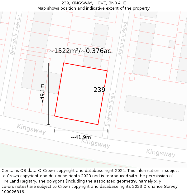 239, KINGSWAY, HOVE, BN3 4HE: Plot and title map