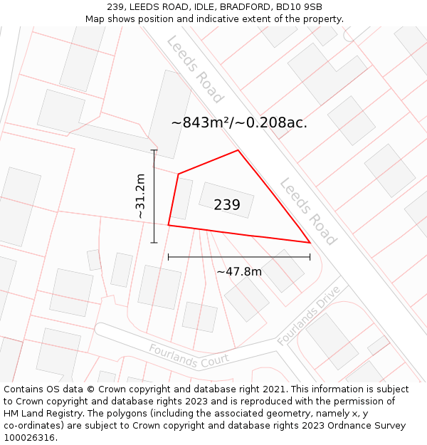 239, LEEDS ROAD, IDLE, BRADFORD, BD10 9SB: Plot and title map