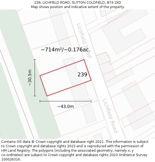 239, LICHFIELD ROAD, SUTTON COLDFIELD, B74 2XD: Plot and title map