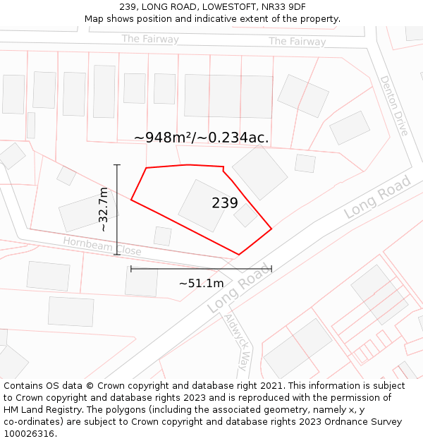 239, LONG ROAD, LOWESTOFT, NR33 9DF: Plot and title map