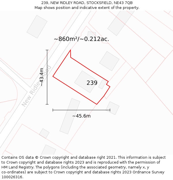 239, NEW RIDLEY ROAD, STOCKSFIELD, NE43 7QB: Plot and title map