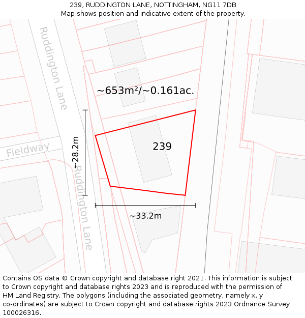 239, RUDDINGTON LANE, NOTTINGHAM, NG11 7DB: Plot and title map