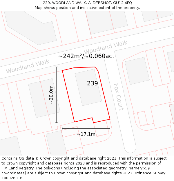 239, WOODLAND WALK, ALDERSHOT, GU12 4FQ: Plot and title map