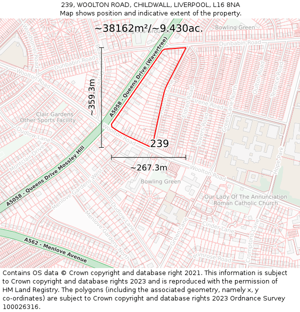 239, WOOLTON ROAD, CHILDWALL, LIVERPOOL, L16 8NA: Plot and title map