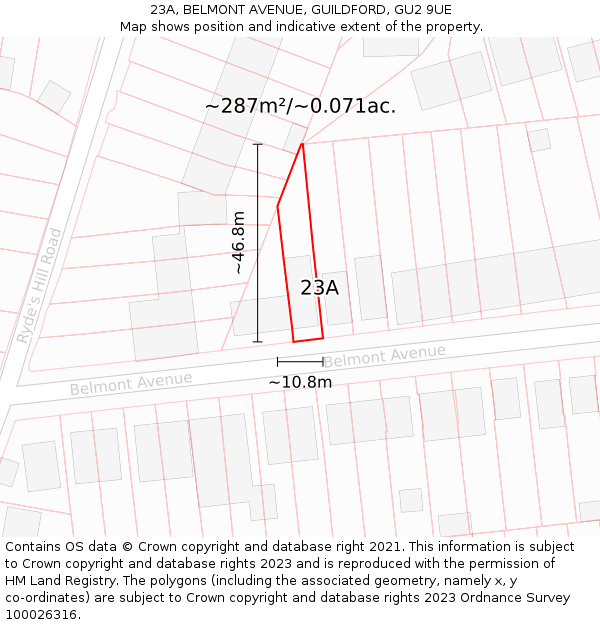 23A, BELMONT AVENUE, GUILDFORD, GU2 9UE: Plot and title map