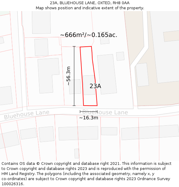 23A, BLUEHOUSE LANE, OXTED, RH8 0AA: Plot and title map