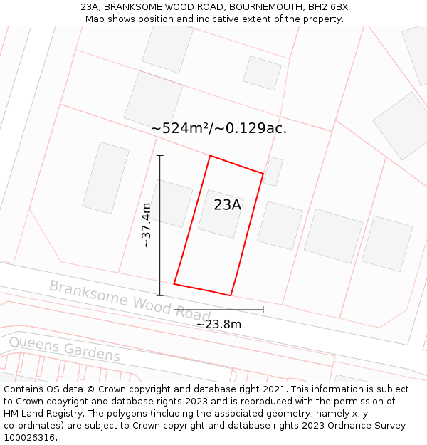 23A, BRANKSOME WOOD ROAD, BOURNEMOUTH, BH2 6BX: Plot and title map