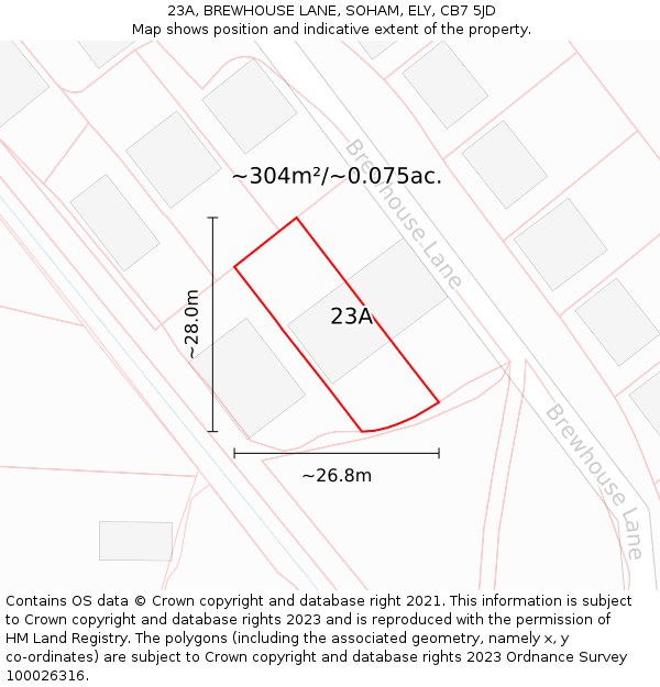 23A, BREWHOUSE LANE, SOHAM, ELY, CB7 5JD: Plot and title map