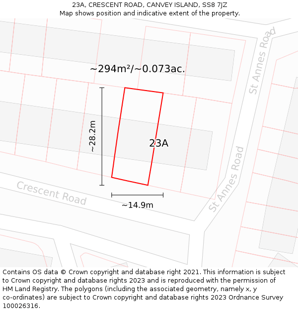 23A, CRESCENT ROAD, CANVEY ISLAND, SS8 7JZ: Plot and title map