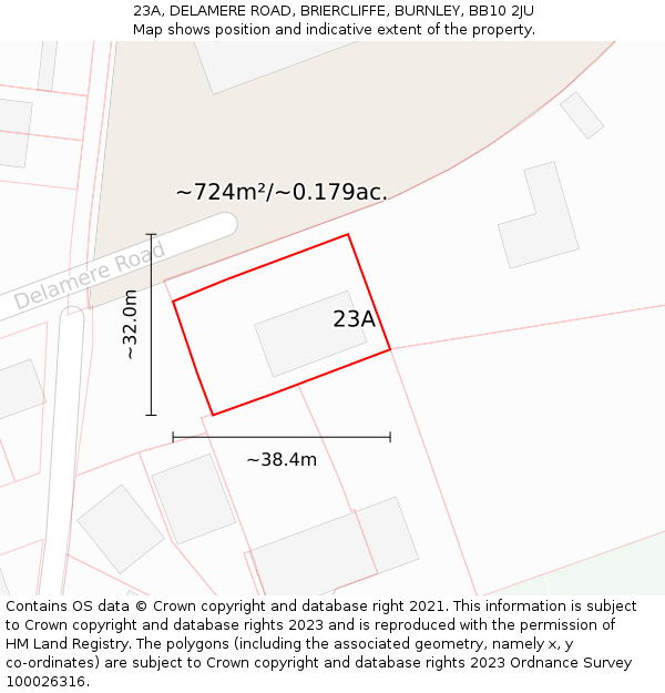 23A, DELAMERE ROAD, BRIERCLIFFE, BURNLEY, BB10 2JU: Plot and title map