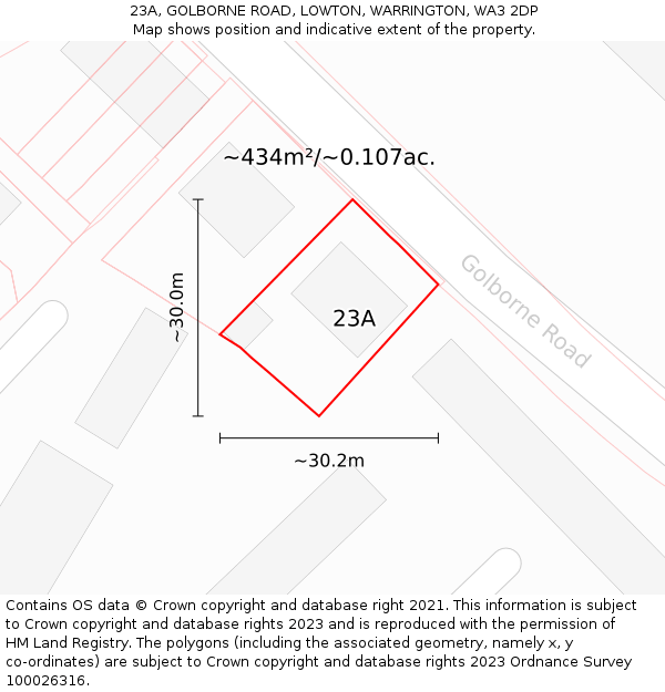 23A, GOLBORNE ROAD, LOWTON, WARRINGTON, WA3 2DP: Plot and title map