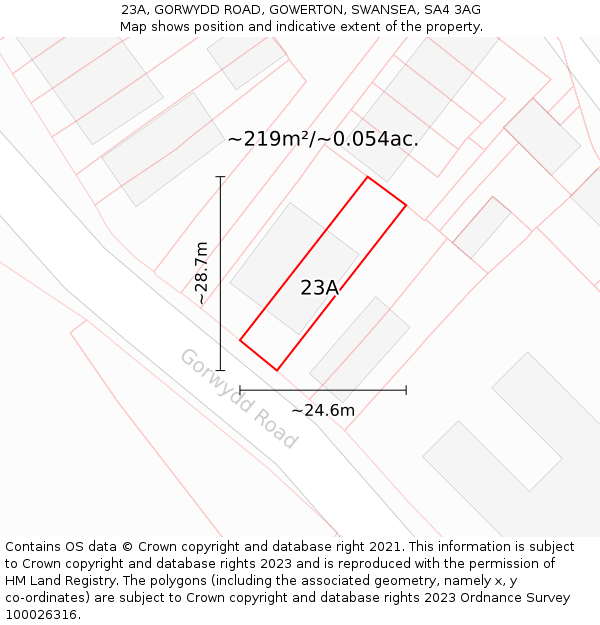 23A, GORWYDD ROAD, GOWERTON, SWANSEA, SA4 3AG: Plot and title map