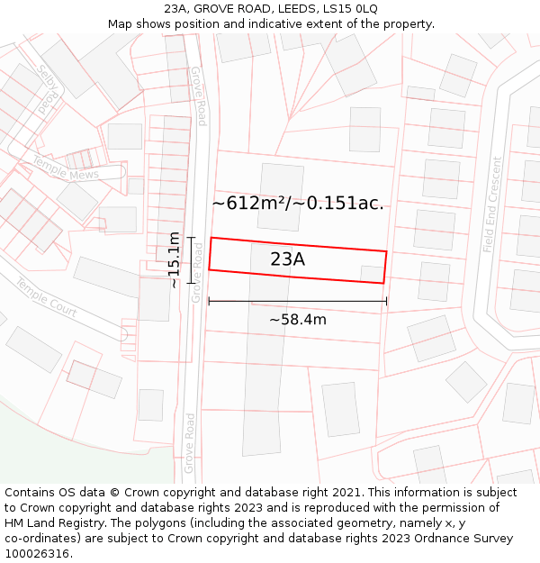 23A, GROVE ROAD, LEEDS, LS15 0LQ: Plot and title map