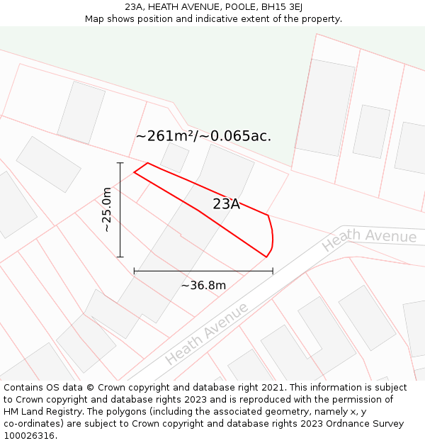 23A, HEATH AVENUE, POOLE, BH15 3EJ: Plot and title map