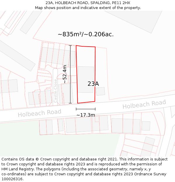 23A, HOLBEACH ROAD, SPALDING, PE11 2HX: Plot and title map