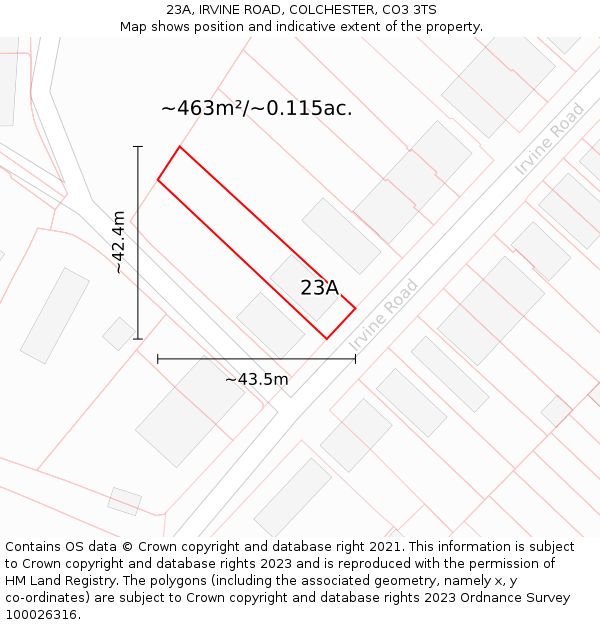 23A, IRVINE ROAD, COLCHESTER, CO3 3TS: Plot and title map