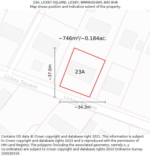 23A, LICKEY SQUARE, LICKEY, BIRMINGHAM, B45 8HB: Plot and title map