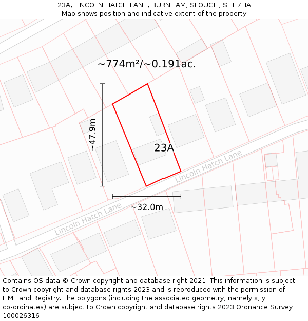 23A, LINCOLN HATCH LANE, BURNHAM, SLOUGH, SL1 7HA: Plot and title map