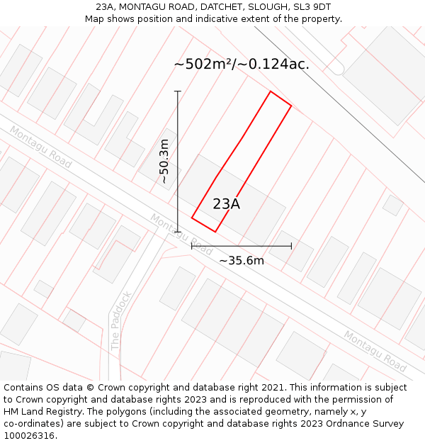 23A, MONTAGU ROAD, DATCHET, SLOUGH, SL3 9DT: Plot and title map