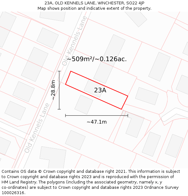 23A, OLD KENNELS LANE, WINCHESTER, SO22 4JP: Plot and title map