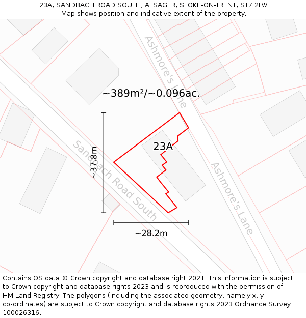 23A, SANDBACH ROAD SOUTH, ALSAGER, STOKE-ON-TRENT, ST7 2LW: Plot and title map