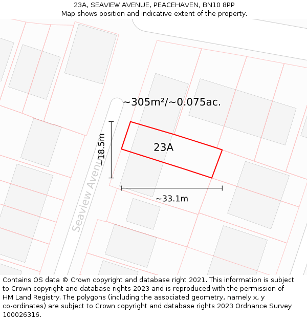 23A, SEAVIEW AVENUE, PEACEHAVEN, BN10 8PP: Plot and title map